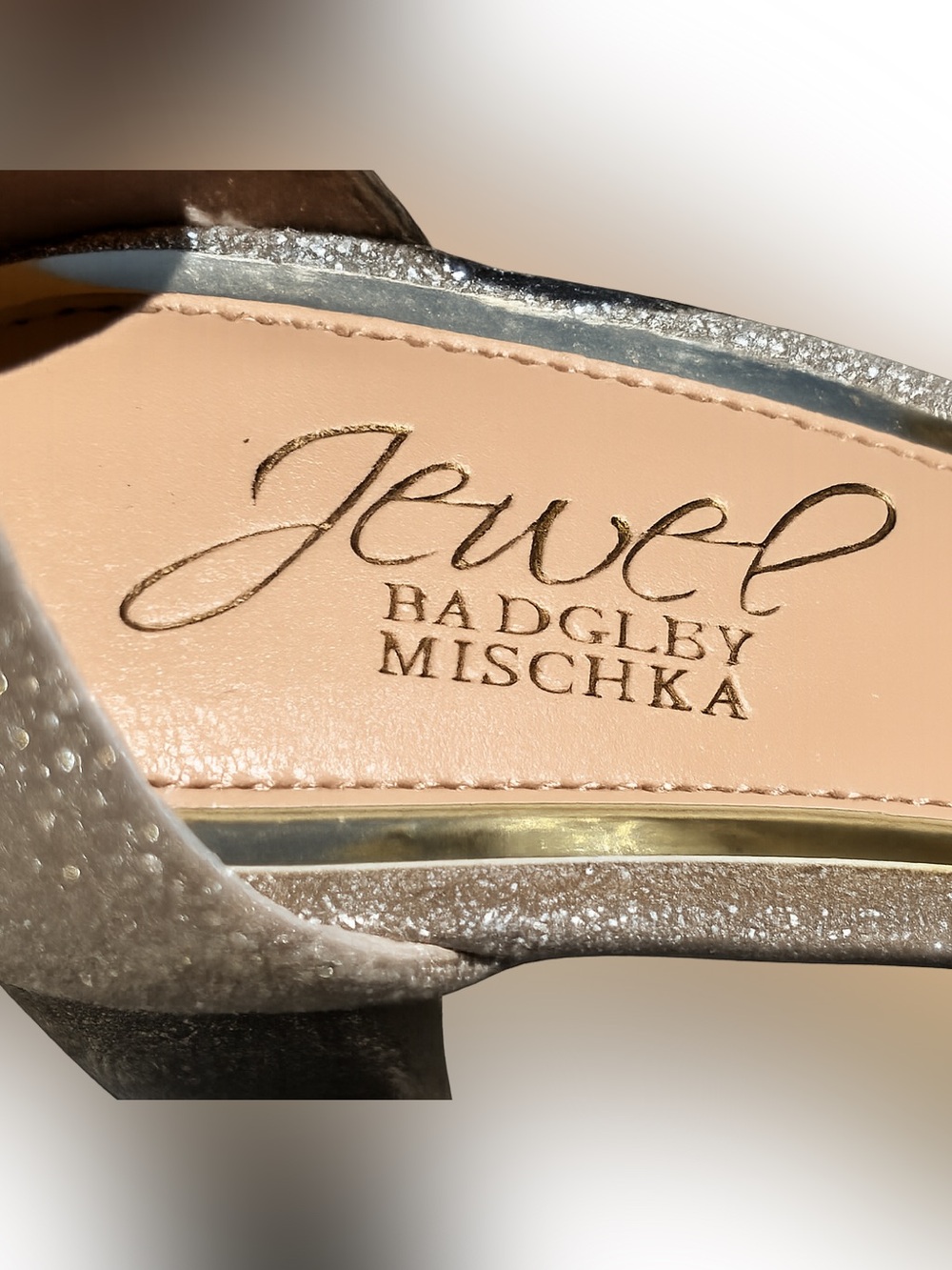 NEW Jewel Badgley Mischka Devorah Micro Gold Glitter 3”Block Heel Sandals Size 6 - Picture 7 of 8